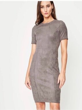 Elle Tahari Emily Faux Suede Sheath Dress - Gray.  Size 8.